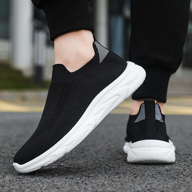 Shoes Men's casual shoes Flying woven running shoes Single sports shoes Soft polyurethane one-pedal sole Lazy shoes