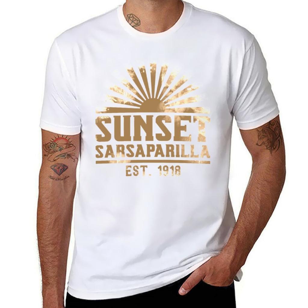 Sunset Sarsaparilla Logo [distressed Desert Tan] T-Shirt Vintage Anime Shirt Kawaii Clothes Mens T Shirt Graphic