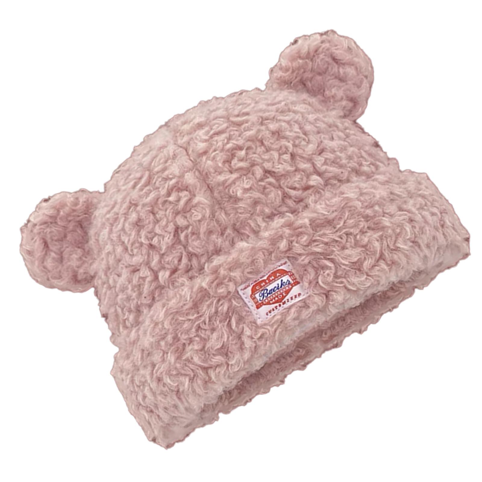 

Fashion Plush Bear Ear Caps for Teens And Women Windproof Thicken Skull Hat Warm Beanies Hat Outdoor Winter Hat Headwear рожевий