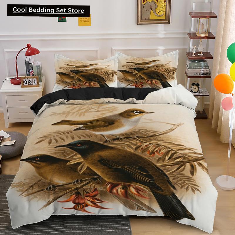 Cartoon Bird Print King Queen Duvet Cover Colorful Cute Pet Birds Bedding for Adult Fashion Animal 2/3pcs Polyester Quilt Cover
