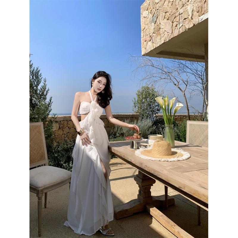 Beach Dress French Ruffle Edge Chiffon Suspender Dress Summer Sexy Waist Tube Top Holiday Dress Women