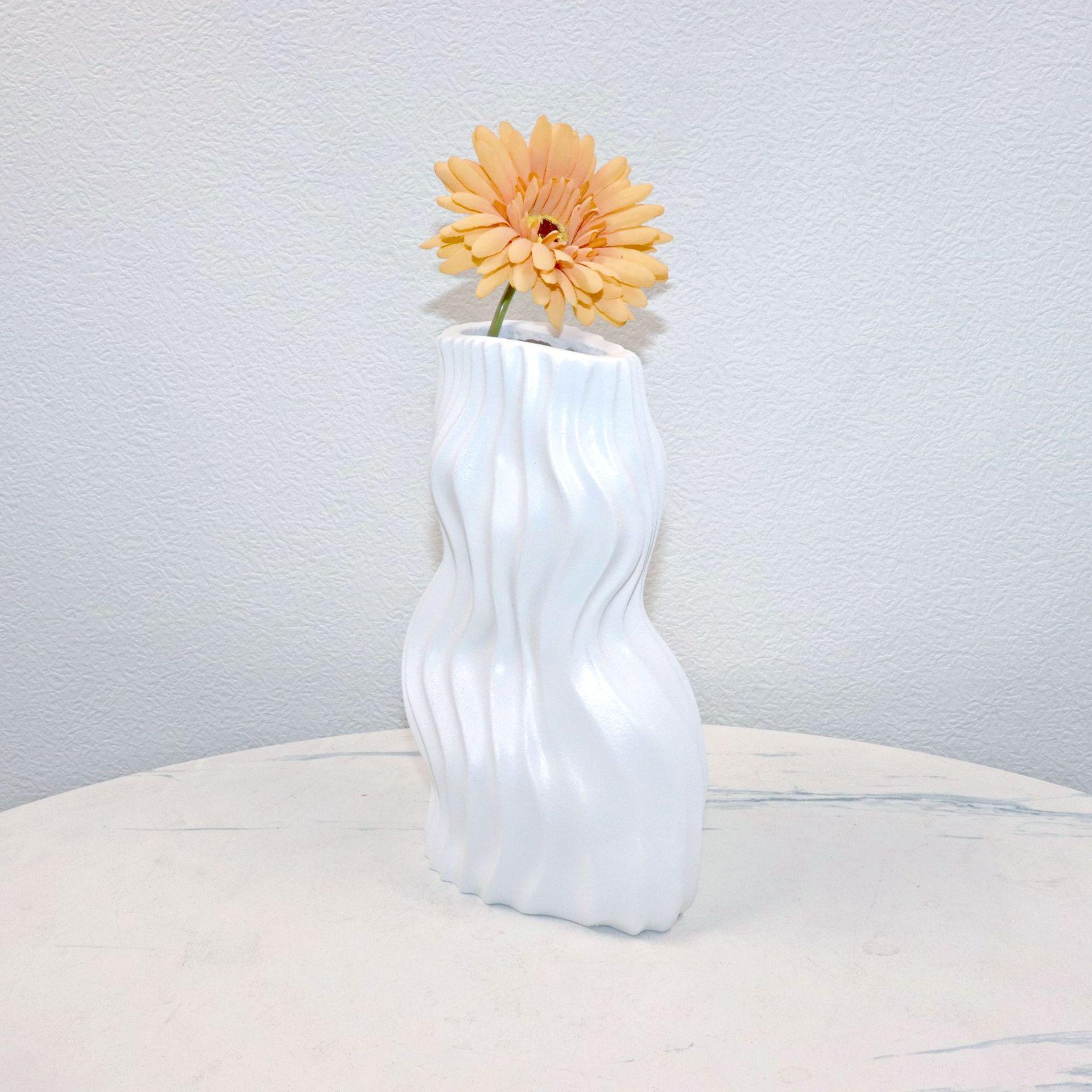 

Modern Minimalist White Pleated Ceramic Vase for Home Decor 12*10.5*34CM