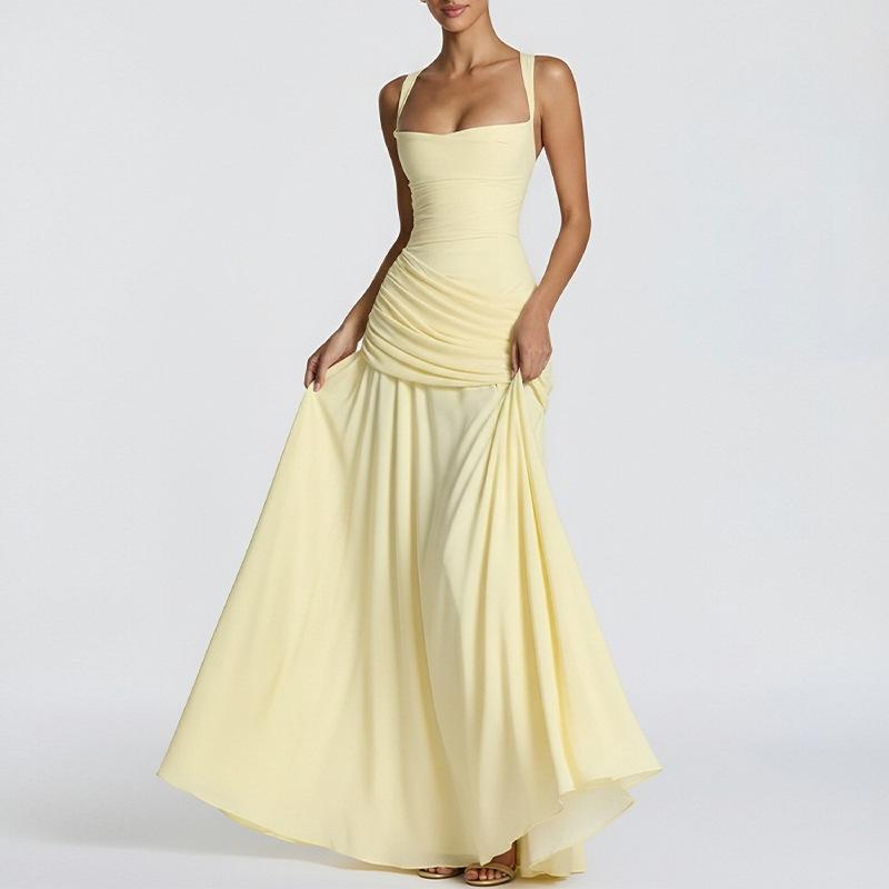 Rock Damen Sommerkleid, Europäische und Amerikanische Damenbekleidung, Strandurlaub Stil Einfarbig Taille Hosenträgerkleid