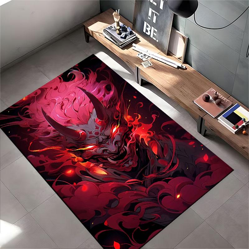 "Fiery Demon Mask Art Carpet" suitable as a non-slip mat for the living room or bedroom sofa