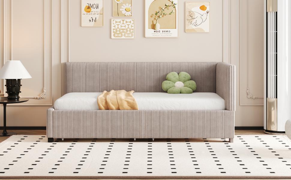 Upholstered Bed Sofa Bed 90*200 Multifunctional Bed with 2 Large Storage Drawers and Slatted Frame Skin-friendly Velvet Fabric Grey