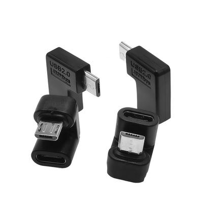 מתאם Micro USB ל-USB C בזווית 90 מעלות, מחבר המרה להעברת נתונים מ-Micro USB ל-Type C עבור סמארטפון, ניווט ברכב