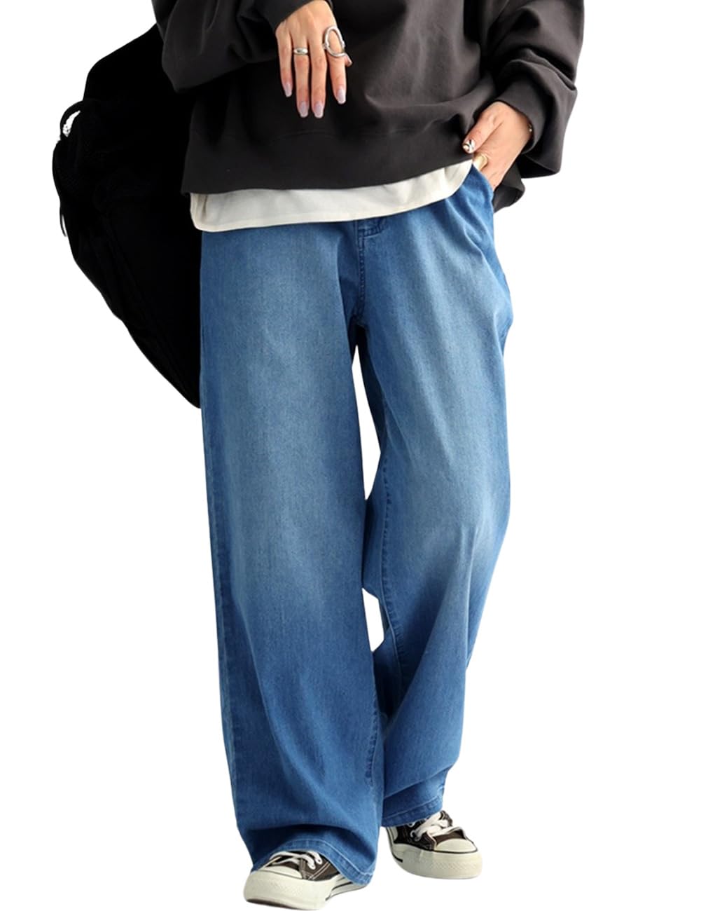 Antiqua Long Straight Denim Pants Size L Light Plus Relaxed Easy Fit Women s AYA-00022, (32), Blue, Size, Fit,