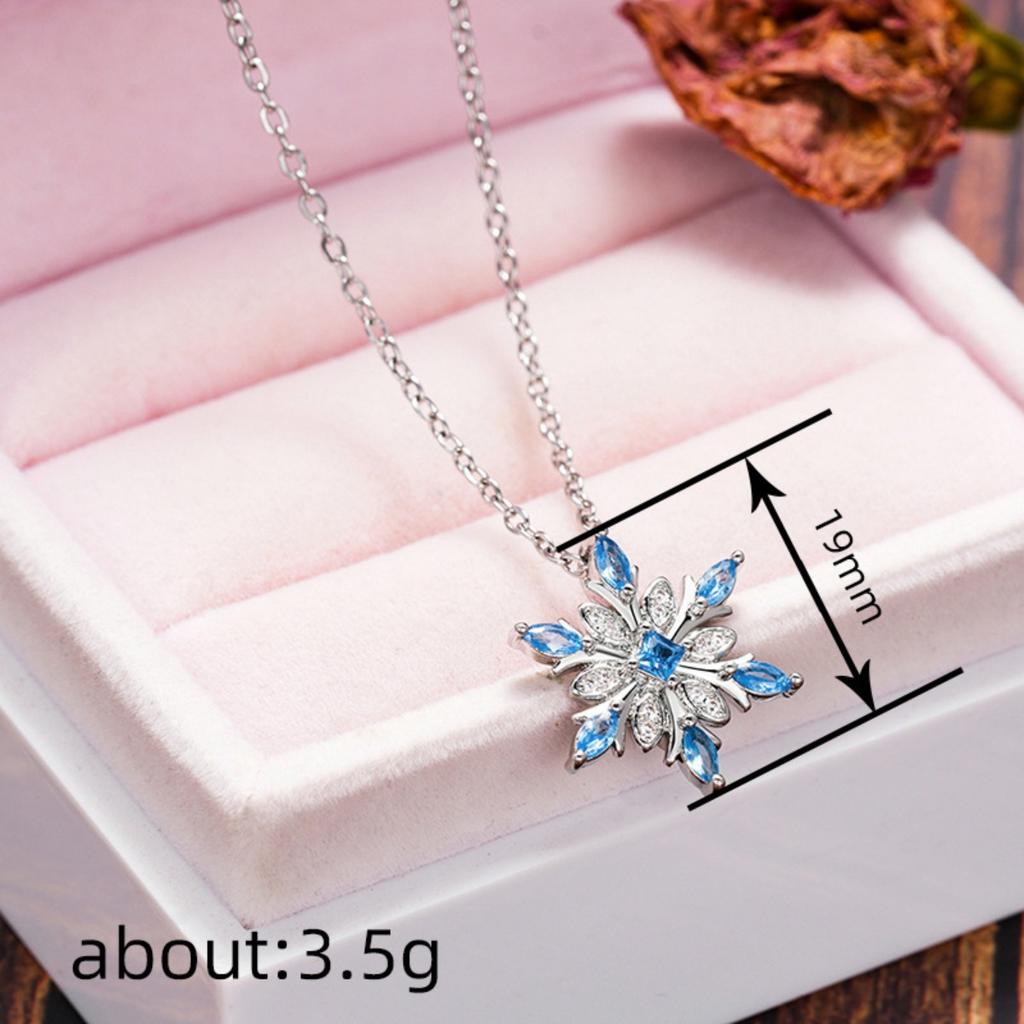 Blue Snowflake Pendant Necklace for Women Elegant Fashion Jewelry Gift for Her