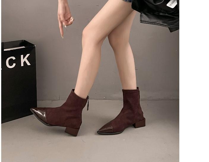 

Ретро ботильоны с острым носком, французские, 2026, новая осенне-зимняя коллекция, модный темперамент, высокие каблуки и короткие ботинки на молнии 42 коричневый