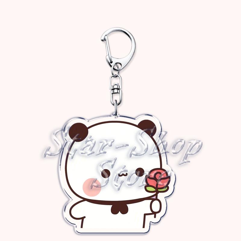 

Lovely Bubu Dudu Rose Love Keychains Couple Bear Panda Keyrings for Accessories Bag Pendant Key Chain Jewelry Fans Lovers Gifts