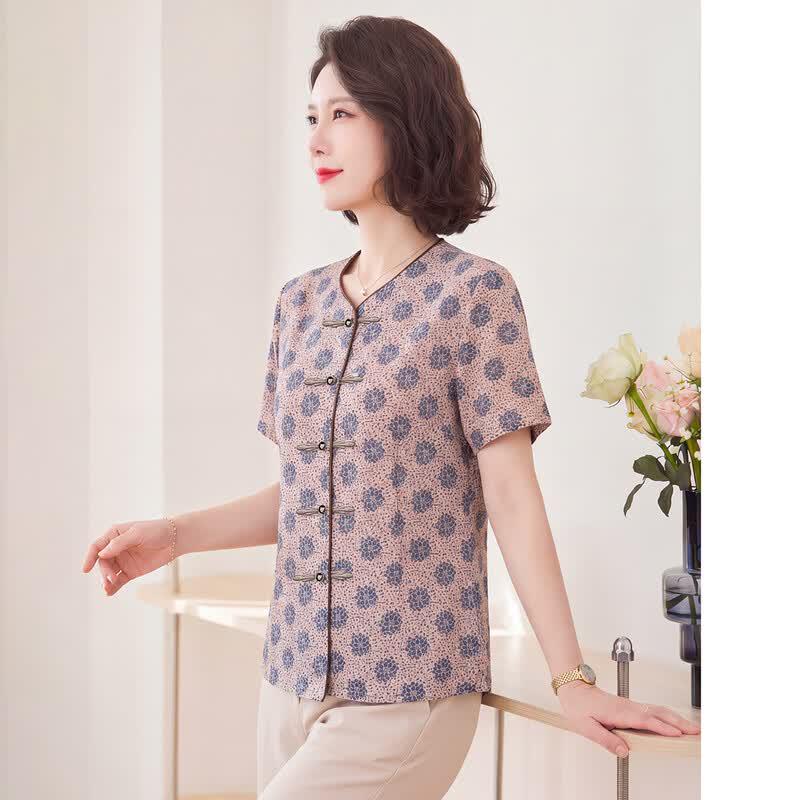 Haoyi Mother's Day Chinese Style Floral Print T-Shirt