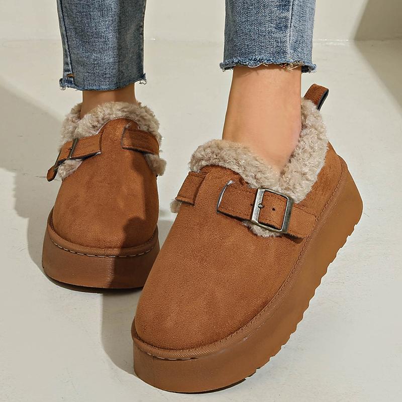 Fashion Buckle Thick Sole Thicken Plush Snow Boots Winter Warm Cotton Padded Shoe Women Plus Size Comfort Non Slip Platform Casual Boots