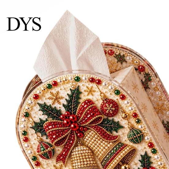 Handmade Craft Project for Adults DIY Christmas Faux Pearl Art Painting Tissue Box Holder, 3D Rhinestone Beads Gingerbread Man Crafts Gem Holder