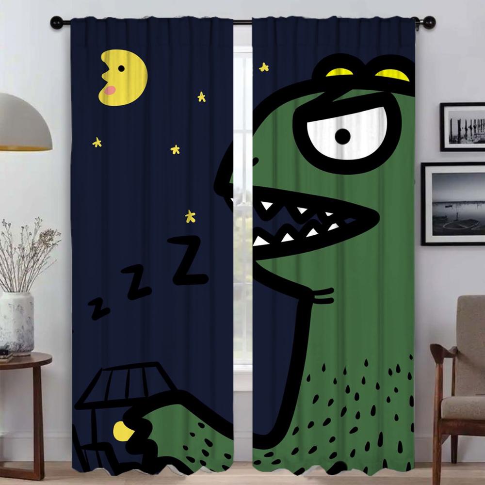 Vorhänge für Schlafzimmer Niedliche Dinosaurier-Schattierungen Fenstervorhang für Zimmer 2 Paneele Raumteiler Heim-Innenvorhänge Halloween-Dekoration