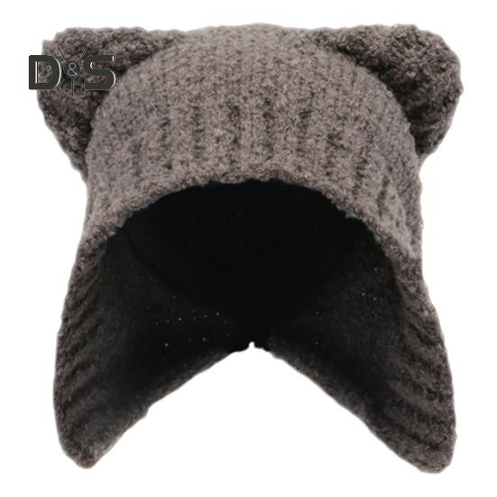 

Зимова в язана шапка у формі ведмедика з мультфільмом. Товста плюшева в язана на шнурівці трикотажна вітрозахисна шапка для дівчат Кепка для активного відпочинку