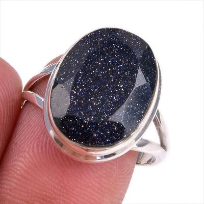 Natural Blue Sunstone Gemstone 925 Solid Sterling Silver Jewelry Ring S.9 N9k99