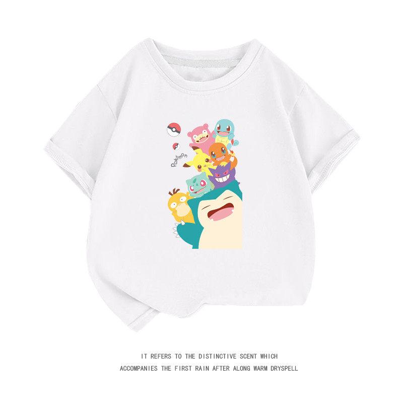 Summer New PokémonPikachu Shortsleeved Tshirt for Boys and Girls Middlesized and Largesized Cartoon Casual Top Trendy Design