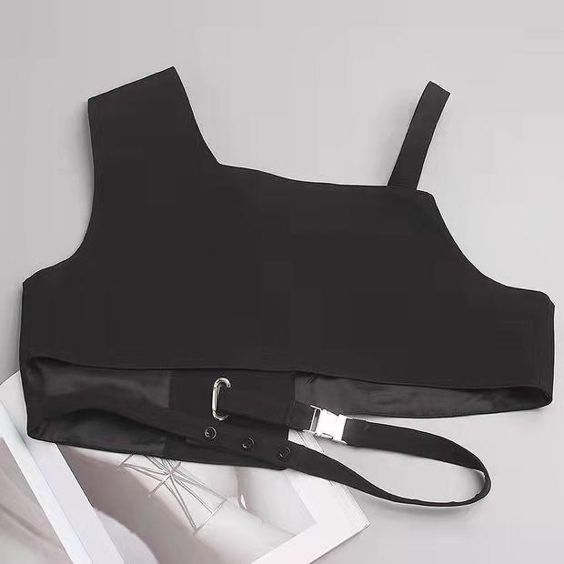 Gilet Nero Cool Girl per Outfit alla Moda, Si Abbina Perfettamente con Top Gilet da Abito con Design Vuoto Scuro
