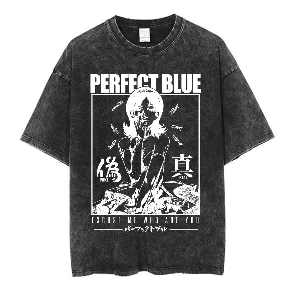 Vintage Washed Anime Perfect Blue A Satoshi Kon Film Mima Kirigoe TShirts Mens Women Clothing Fashion Short Sleeve T Shirts 2XL