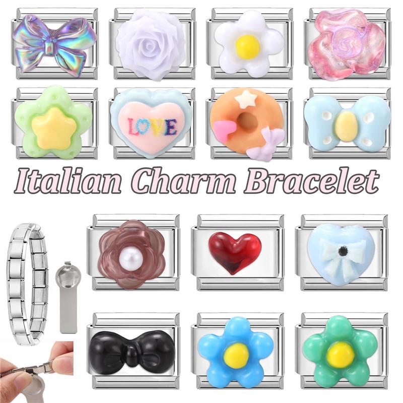 Fashion Eyes Bow Cherry Flowers Love Heart Cake Italian Charm Links Fit 9MM Stainless Steel Bracelet Women DIY Making Jewelry