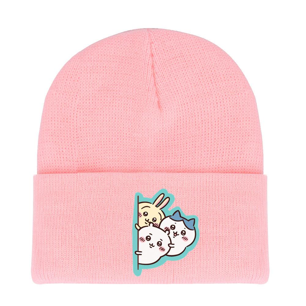 Usagi Chiikawa Round Top Dopamine Print Knit Hat For Animation Enthusiasts