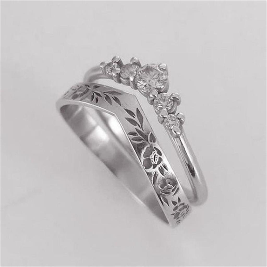 Vielseitiges Damen-Ringset mit Diamanten und floralem Design in V-Form