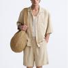 Zara Solid Color Comfortable Button Short Sleeve Shirt Men Shirts Beige 1195410-052
