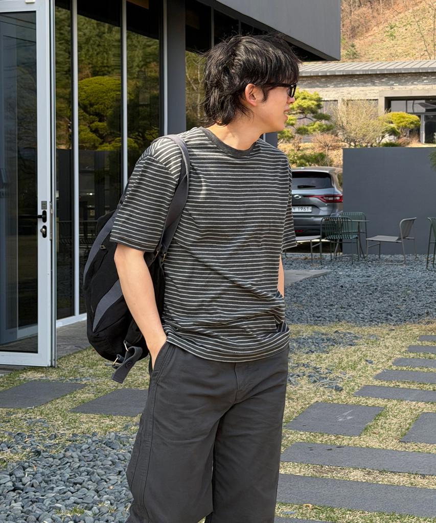 Misekiseoulmaen Darted Stripe Short Sleeve Gray