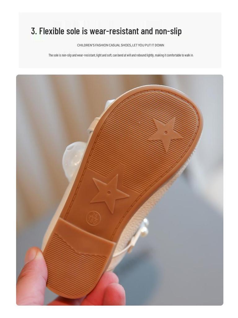 2025 Girls' Pearl White Leather Loafers for Spring & Autumn - Soft Sole, Fashionable Princess Shoes