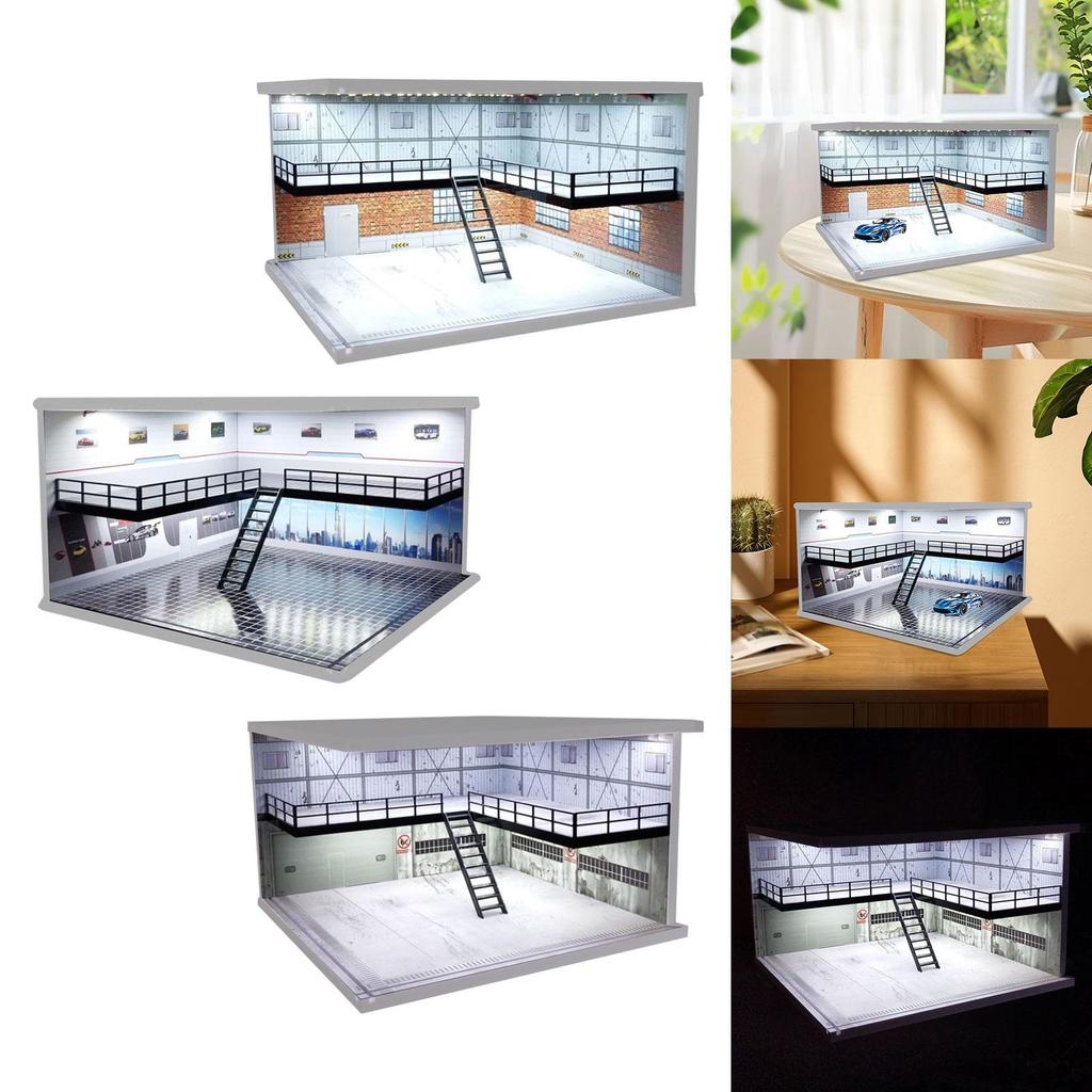 1/64 1/36 1/32 Car Diorama Scene with Lighted Storage for Diecast Collection