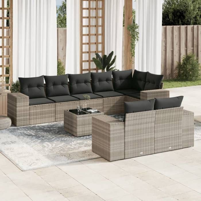 VidaXL Garden Lounge Set with Cushions 9 Pcs, Patio Sofas, Furniture Set, Outdoor Terrace Furniture, Grey 3222831