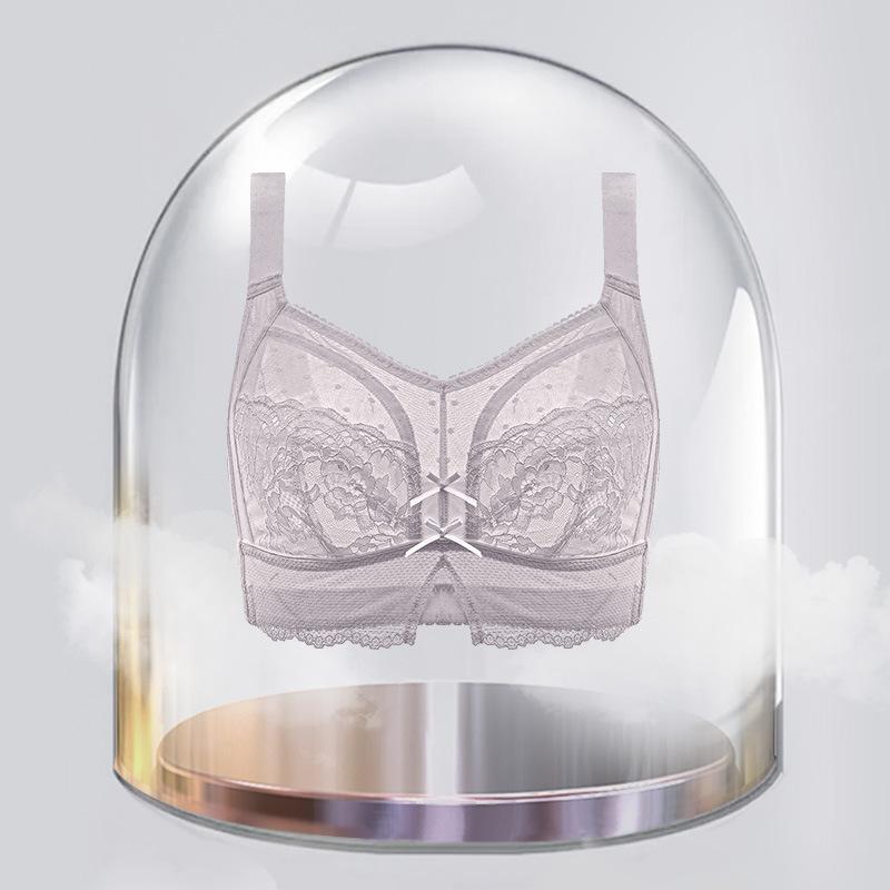 

Summer ultra-thin big breasts show small full cup breathable bra without steel ring, double breasts, large size white sexy underwear women 100E фіолетовий