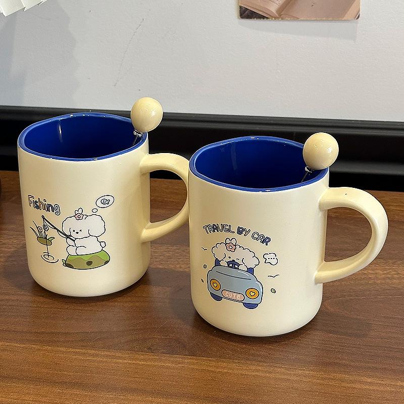 Cartoon Mug Puppy Ceramic Cup Cream Style with Spoon Household Couple Breakfast Cup Coffee Cup Birthday Gift