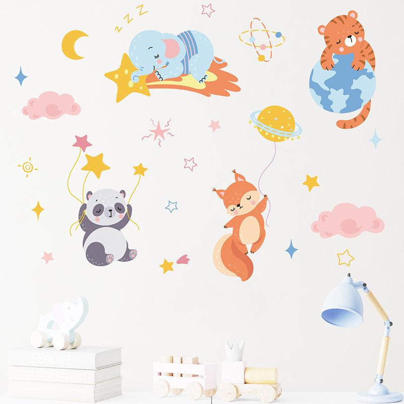 Good Night Animal Star Cloud Self-adhesive Wall Sticker Cartoon Panda Elephant Children's Room Decoration Sticker