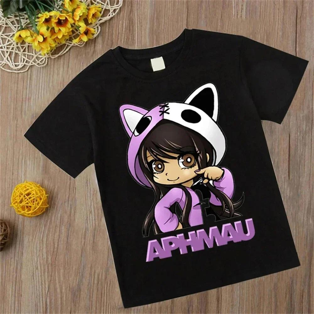 

Kids Cotton T-Shirts For Girls Aphmau Printed T-Shirts Boys Outfits Cartoon Anime Girls Womens T-Shirts Cat Print Tops 150