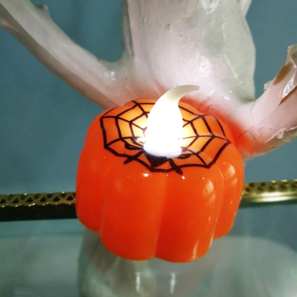 24pcs LED Pumpkin Lights Ghost Face Spider Web Decor Home Decorations Electronic Flameless Pumpkin T