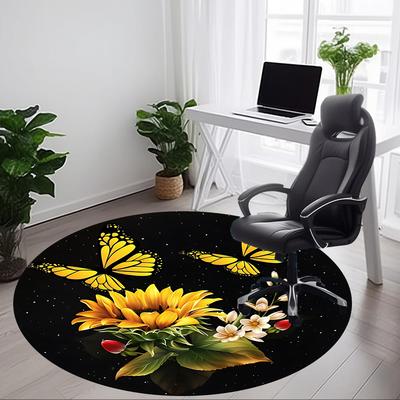 1pc Butterfly Sunflower Bouquet Chair Carpet for Office Non-Slip, Rug for Office, Room, Good Gift for Family or Friends,  Yy251226206