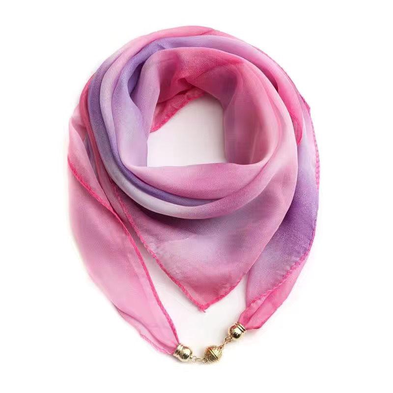 Bufanda de Seda con Gradiente de Primavera para Mujer, Fina, Versátil, Decorativa, para Proteger el Cuello en Danza