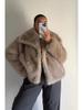 Stylish European & American Faux Fur Coat with Large Lapel, Short Length, Fluffy Plush Material for Women's Fashion.