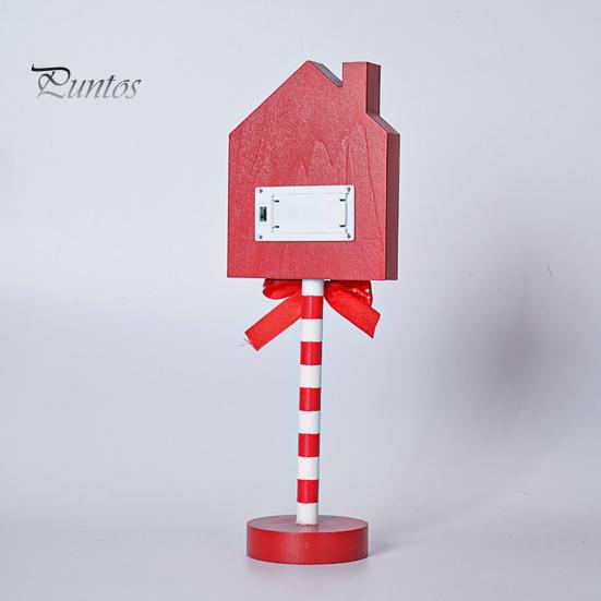 Christmas Street Sign Light with Bowknot Santa Stop Here North Pole Letter Vintage Reusable Xmas Holiday Decoration Desktop Guideboard LED Lamp