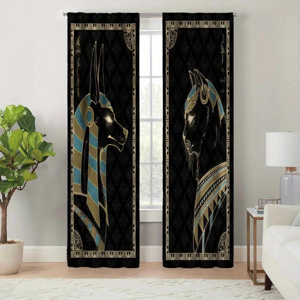 2pcs Ancient Egyptian Mural Curtains Rod Pocket DecorativePrinted Curtain Light-filtering Curtain For Kitchen Living RoomOffice