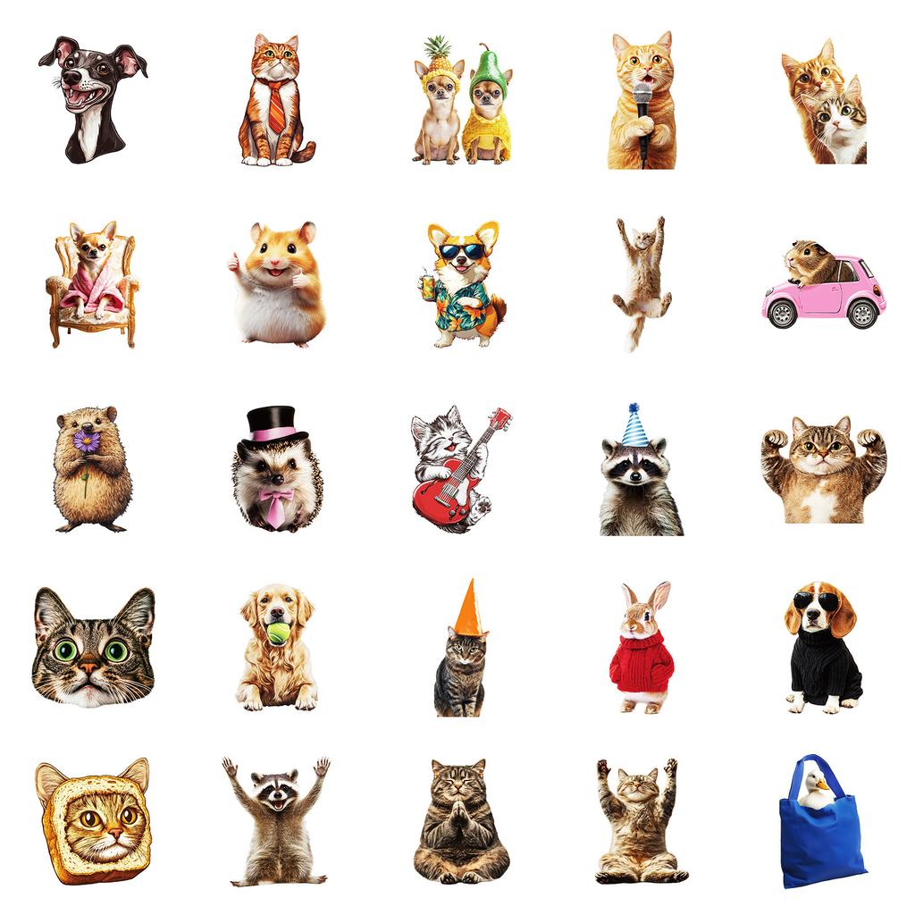 50 Cute Puppy Cat Stickers Super Cute Love Sunglasses Puppy Dog Waterproof Decorative Stickers