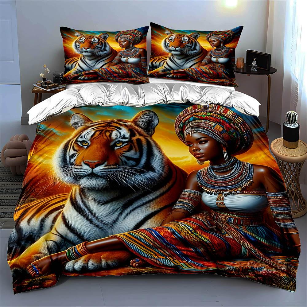 Tiger Tribal Artwork Bedding Duvet Cover Sets Duvet Covers Pillowcases Gifts (1 * Duvet Cover 2 * Pillowcases, Without Duvet Insert)