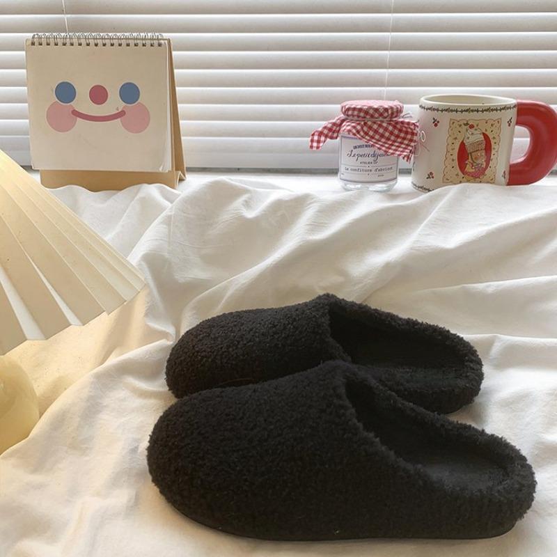 White Fluffy Shoes Women's Shoes Flat-bottomed Bag Head Half Slippers Autumn and Winter Wear Warm Plush Cotton Slippers Fluffy Drag Women's Models