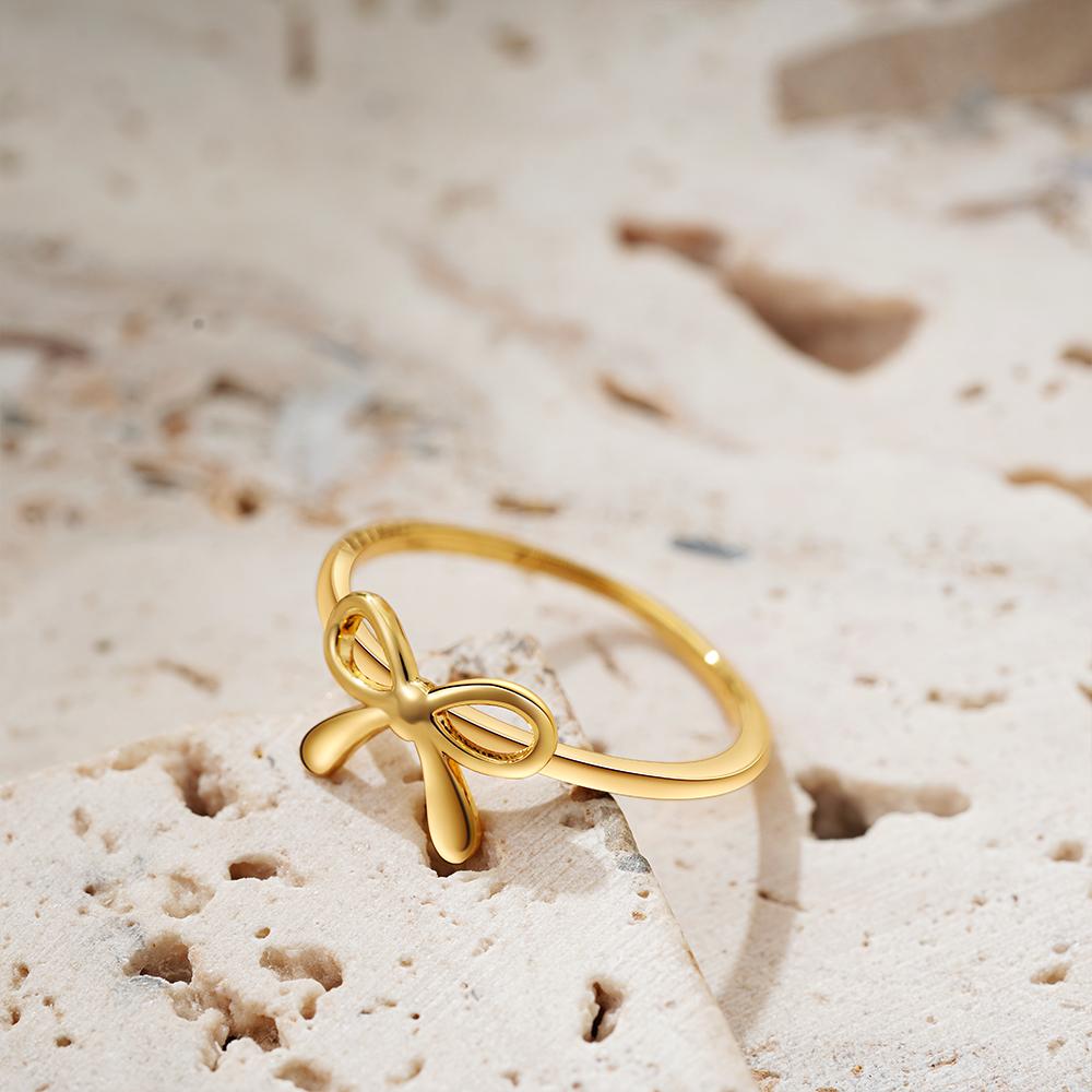 Minimalist Fashion Gold Color Stainless Steel Bow Rings Metal Waterproof Attractive Women Jewelry Accessories