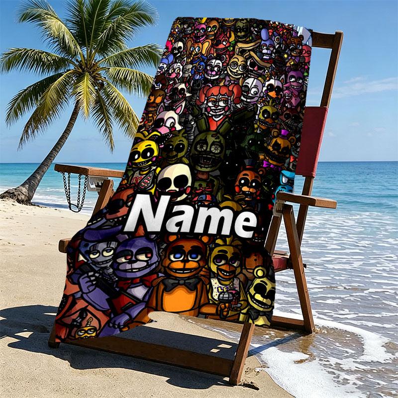 Personalisierter Strandtuch mit individuellem Namen für Five Nights at Freddy's, für Reise Camping Strandparty Heimdekoration, Geburtstagsgeschenk für Familie & Freunde