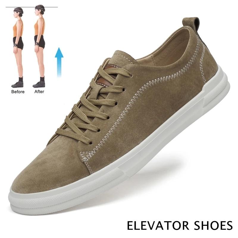 Flache oder 5 cm höhenerhöhende Herrenschuhe Lässige Elevator-Schuhe Herrenmode Lift-Sneakers Sport Echte Lederschuhe Hohe Schuhe