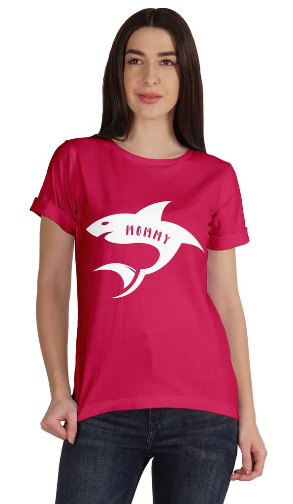 Inkmeso Scoop-Neck Mommy Shark Graphic Tshirt Short Sleeve Women Cotton Tee