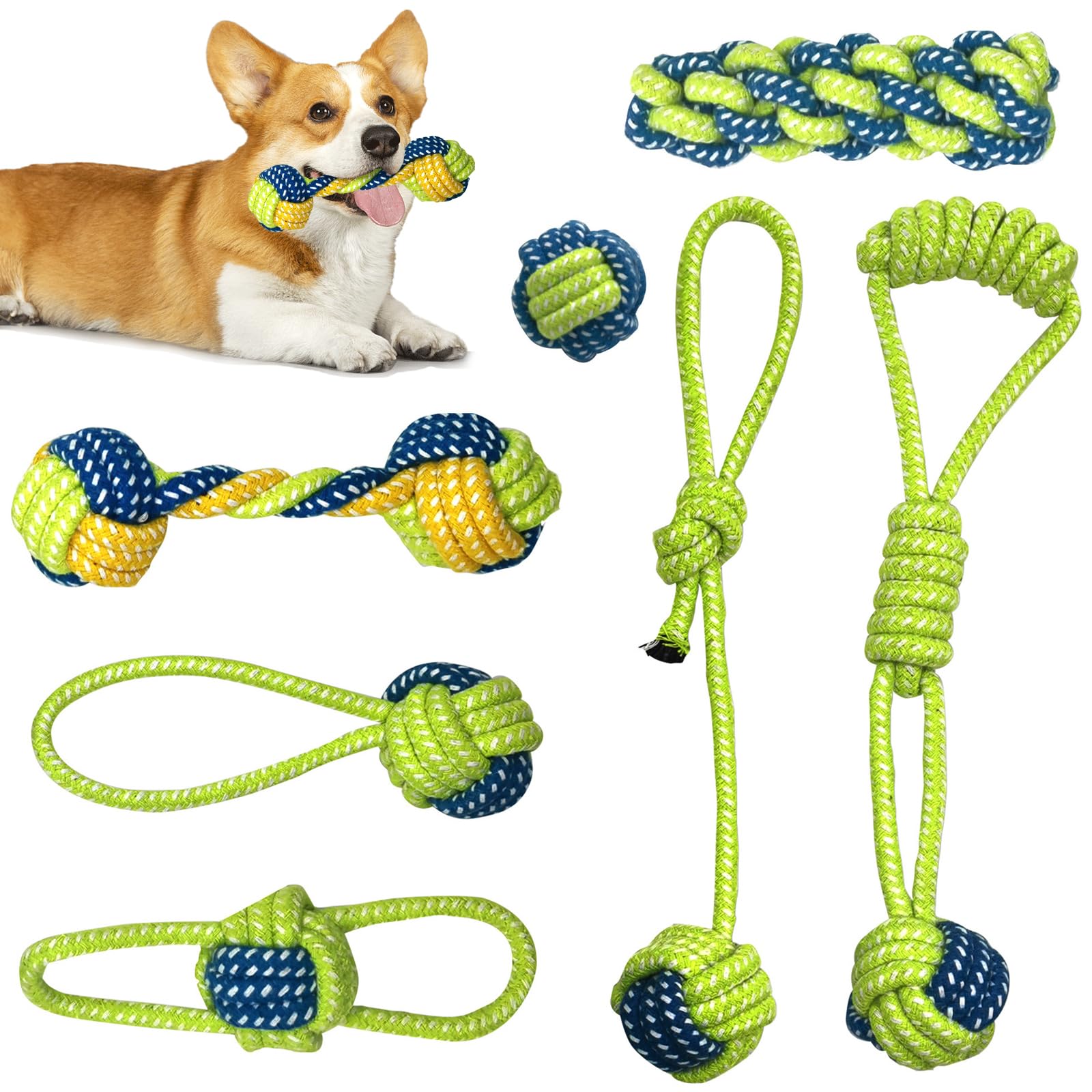 

CANPLUS Собака Популярное Жевание Озеро Натуральный Стресс Упражнение Соло Высоко Зубы Питомец Маленький Средний Большой Набор из 7 Игрушек, Веревка, Нить, Мяч, Игрушка для перетягивания, зелёный
