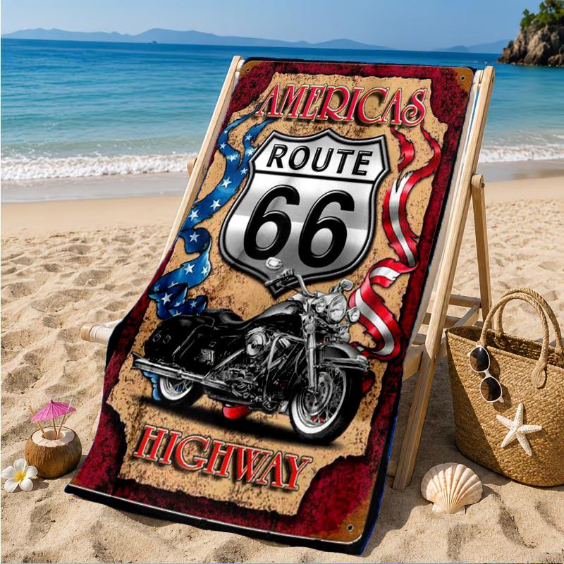 Route 66 Beach Towel, Quick-drying, Easy To Care For, Suitable for Both Fitness and Beach Vacations,Sports Essential